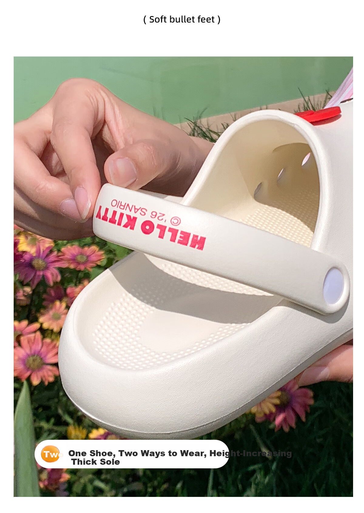 Runrou Women's Summer 2026 New Hello Kitty Thick Sole Height Increasing Outdoor Beach Shoes Non-slip Closed Toe Sandals 5