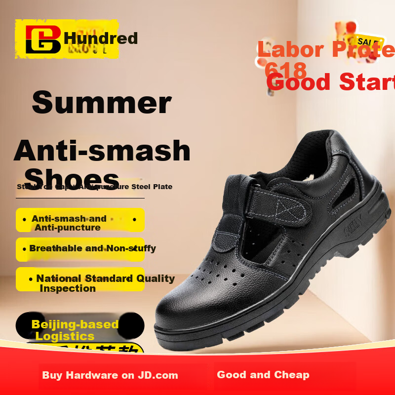 BAIGE Men's Safety Shoes Summer Breathable Anti-Smash Anti-Puncture Leather Steel Toe Work Shoes Black Size 40