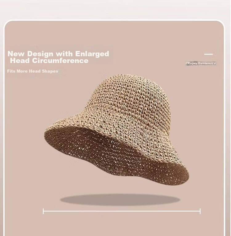 Ousen Oversized Wide Brim Straw Hat for Women Beach Sun Protection Foldable Deep Fisherman Hat Large Size 8