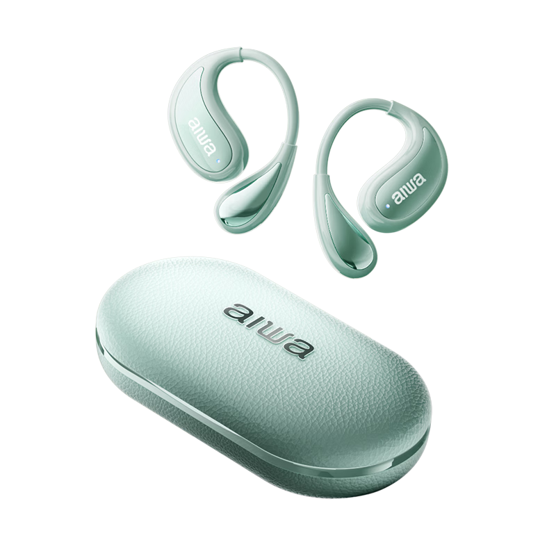 Aiwa AW35 Luxury Leather Texture Bluetooth Ear Hook Open-Ear Sports Running Long Battery Life Headset Green for Apple Huawei Phones
