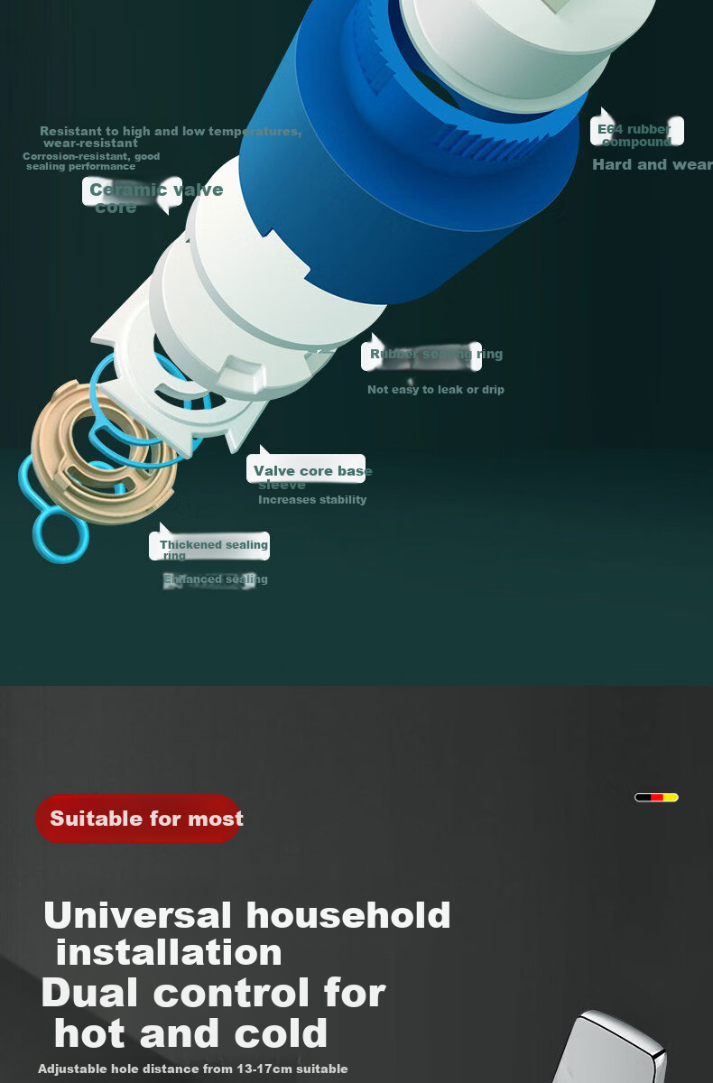 HOMK German Shower Mixer Valve Hot and Cold Water Faucet Bathroom Shower Mixing Valve Accessories 8