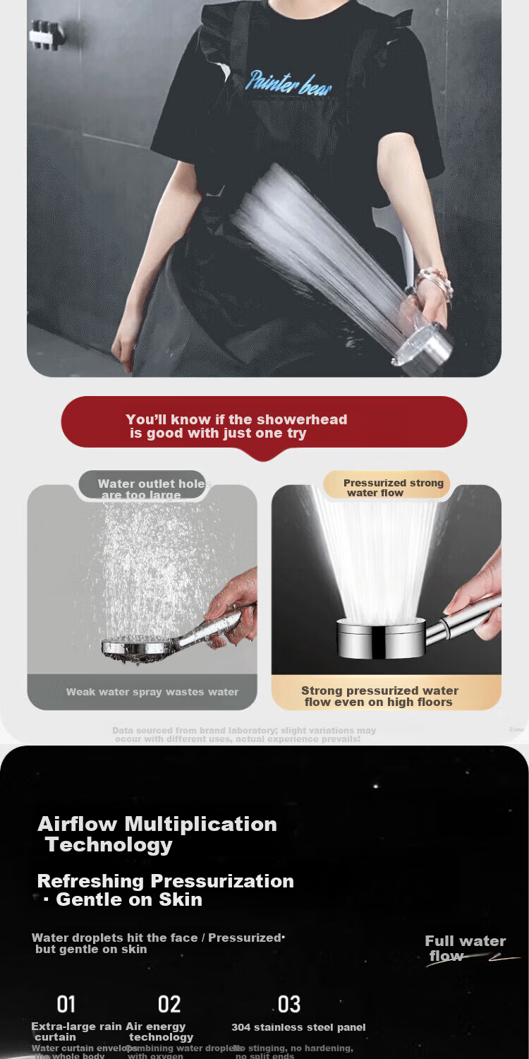 Del 28-Year Brand 304 Stainless Steel High-Pressure Shower Set Two-Piece Stainless Steel Booster Showerhead 4