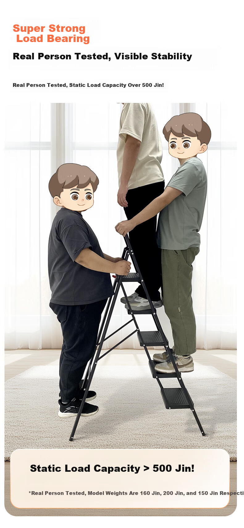 Aopeng Household Ladder Three-Step Folding Ladder Indoor Multifunctional Staircase Thickened A-Frame Single-Side Engineering Ladder 6