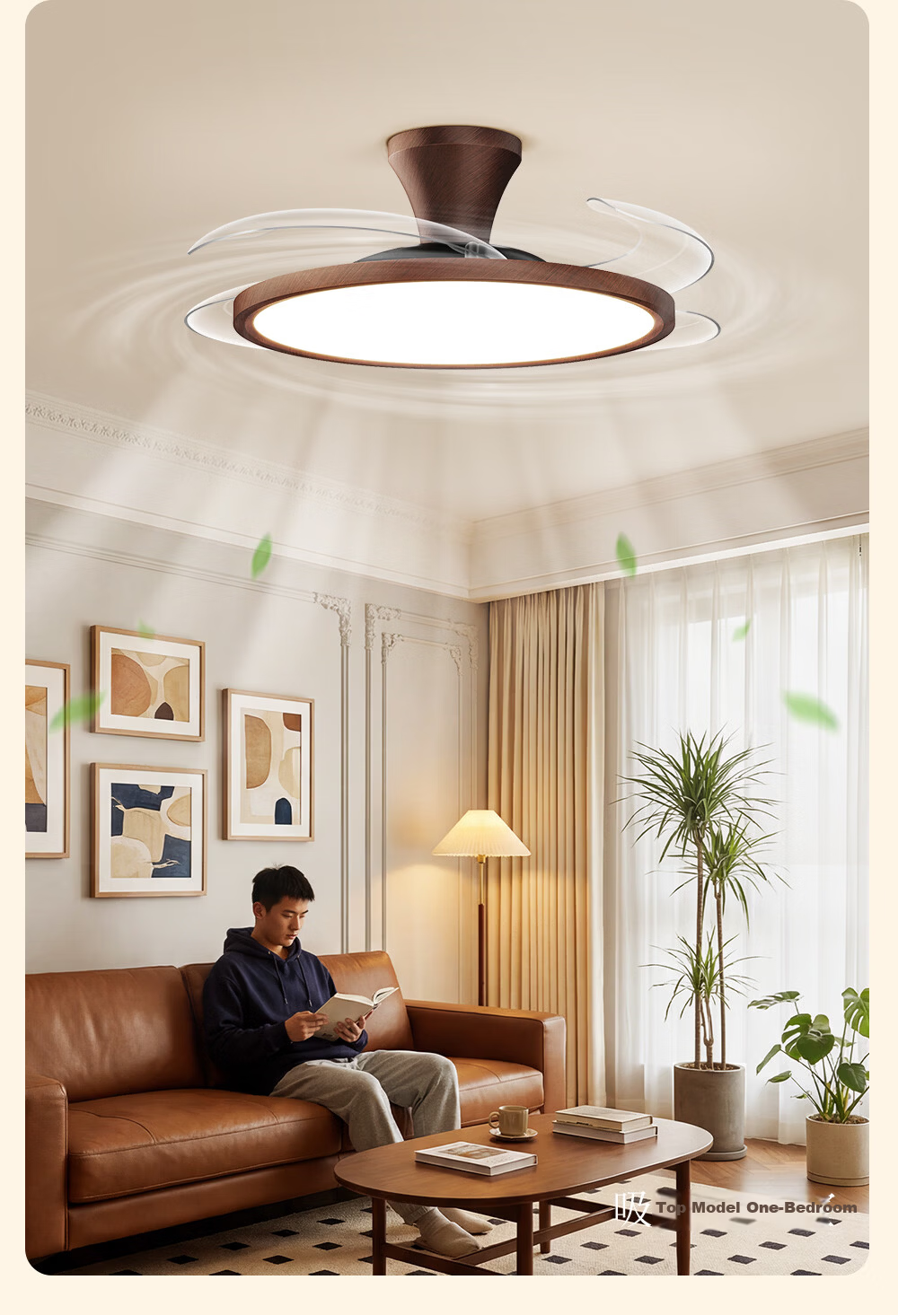 HP Puriguang Vintage Ceiling Fan Light with Invisible Blades for Bedroom and Dining Room Zhongshan Lighting with Installation Package Zhenzhiguang 7