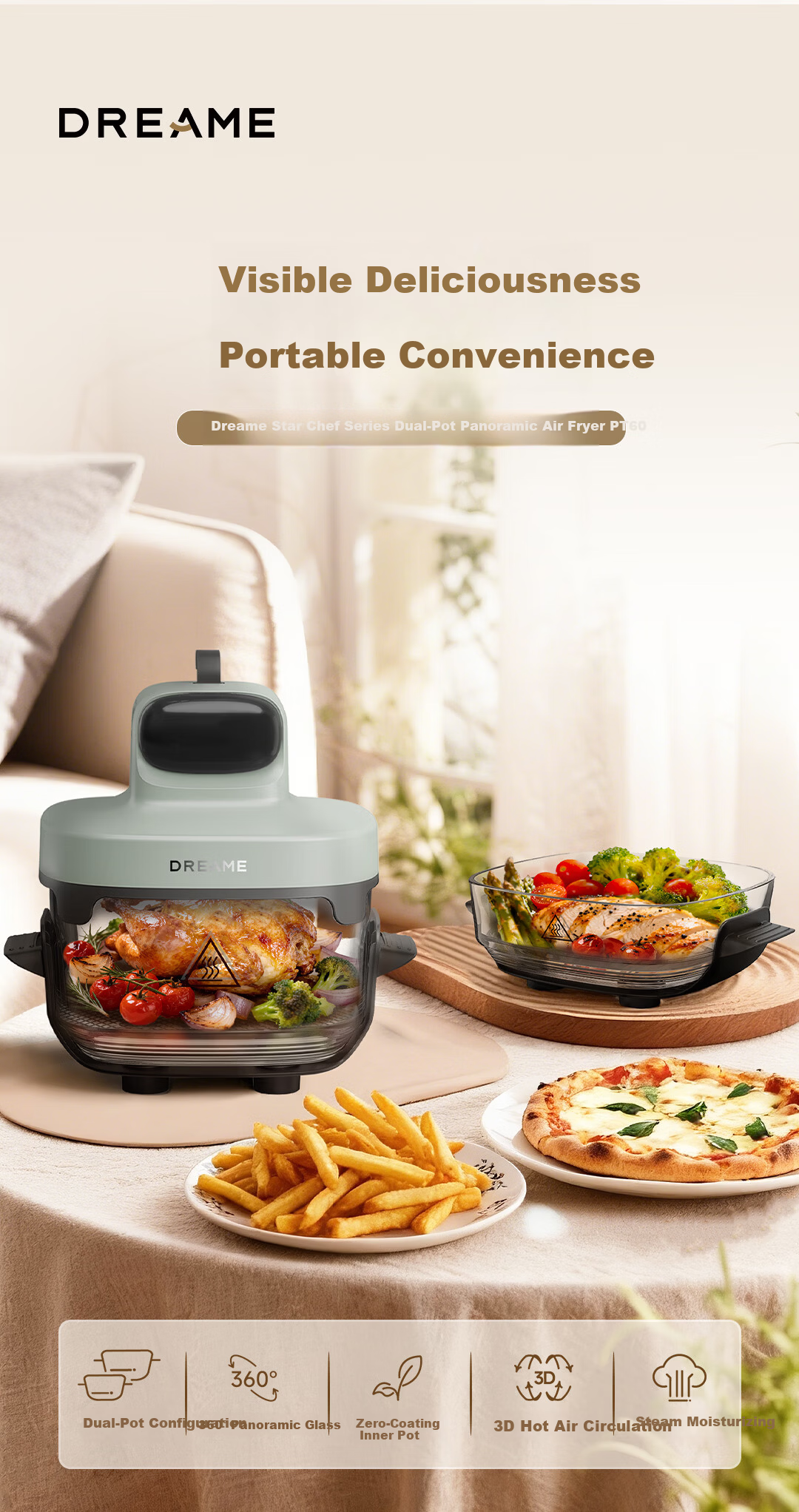 Dreame PT60 7L Air Fryer Steam Oven Combo with Glass Inner Pot, Visible Non-Stick Coating, 2026 New Model 3