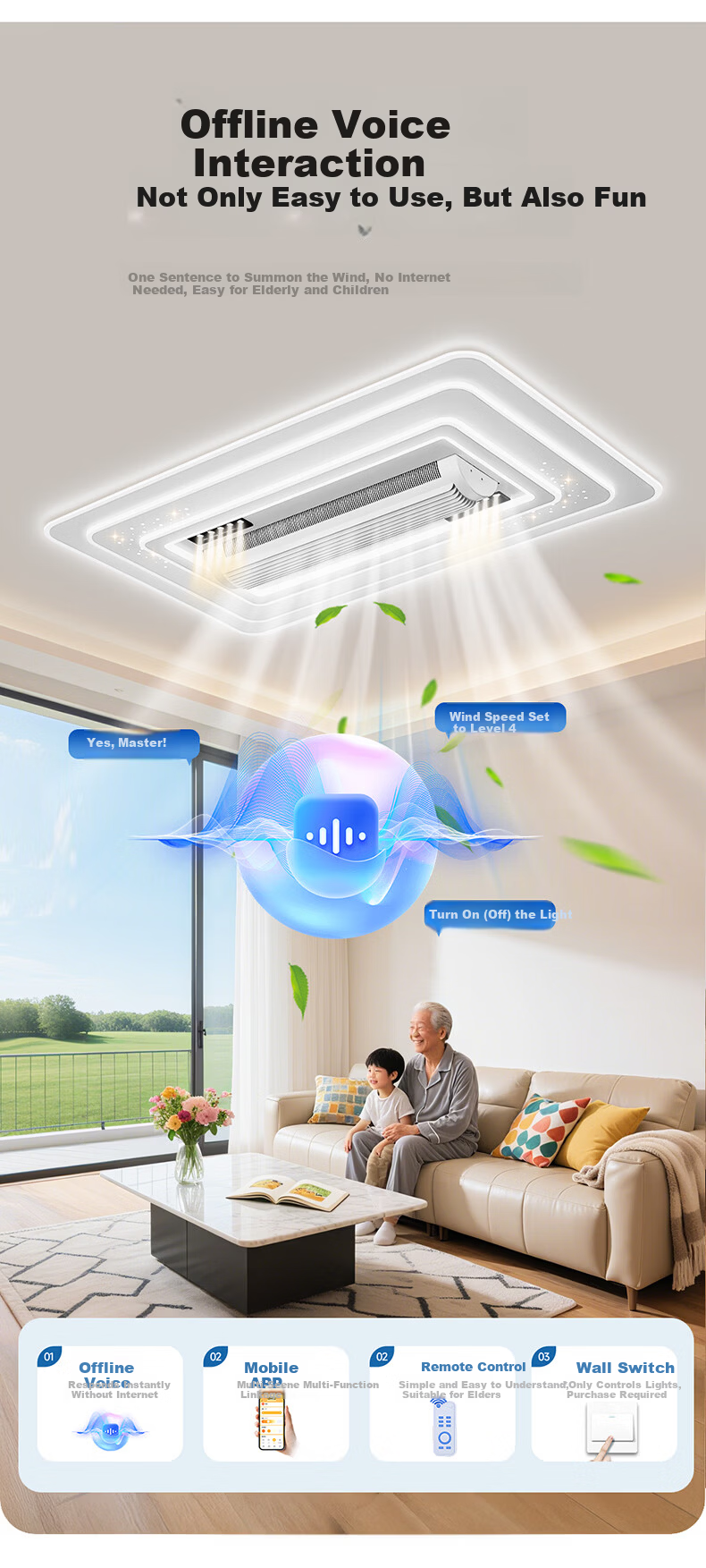 HP Eye-Care LED Ceiling Light with Bladeless Fan, Purui Smart Living Room Bedroom Zhongshan Lighting, Installation Included, Zhenzhiguang Series 14