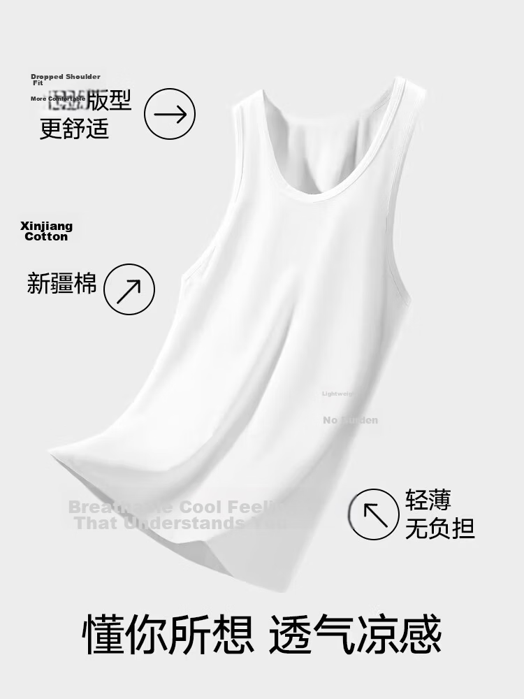 GUJIN 3-Pack 100% Cotton Men's High Elasticity Sports Sweat-Absorbing Breathable Loose Thin Vest 10