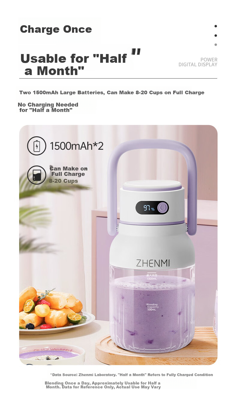 Zhenmi Portable Juicer Small Household Multifunctional Wireless Rechargeable Electric Fruit Juicer Cup J15 Price Protection 618 6