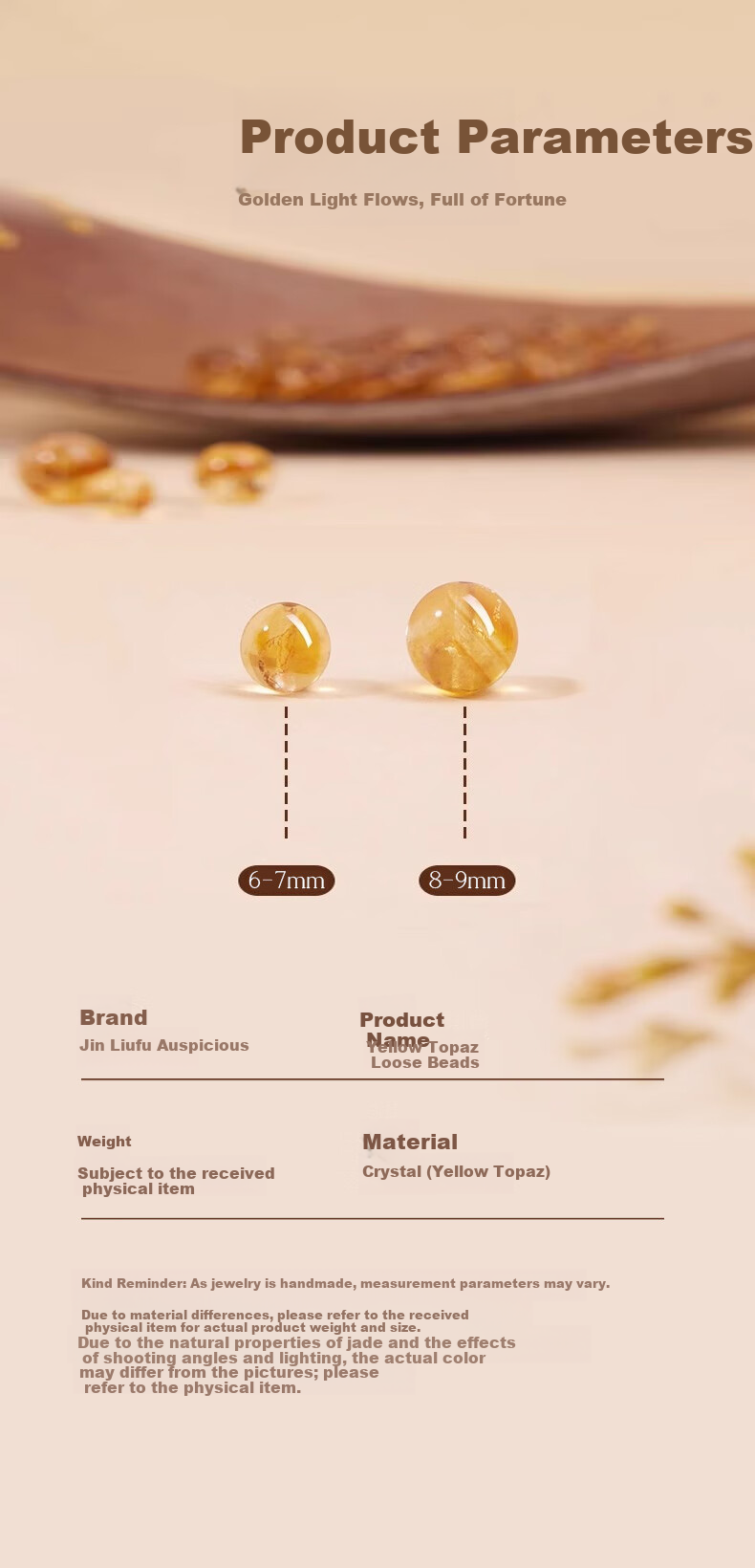 Jinliufu Auspicious Natural Grade Yellow Tower Crystal Loose Beads Wealth Yellow Crystal Handmade Beads for Women Birthday Gift for Girlfriend Mom Wife 9