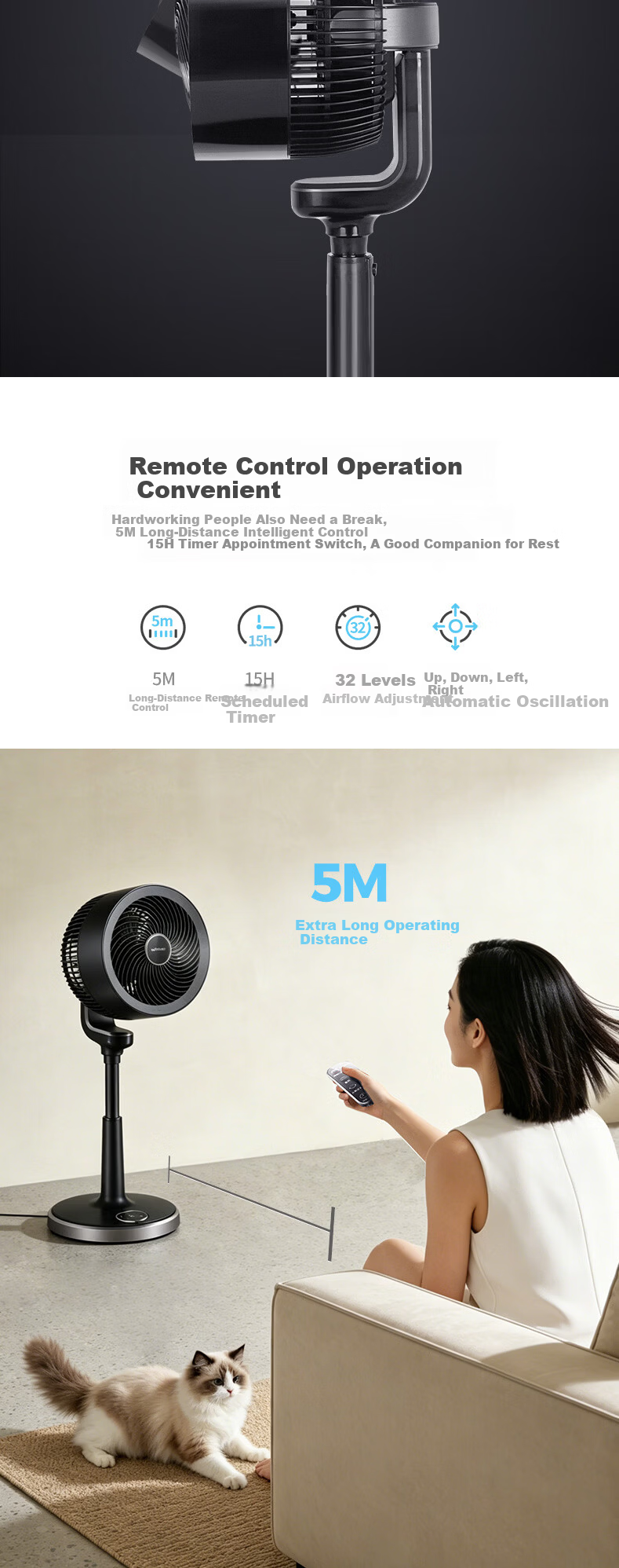 AIRMATE [Flagship Black Swan] 3D Auto Oscillating Air Circulation Fan Home Quiet Bedroom Energy Efficient DC Inverter Floor Fan FA23-RD33 4