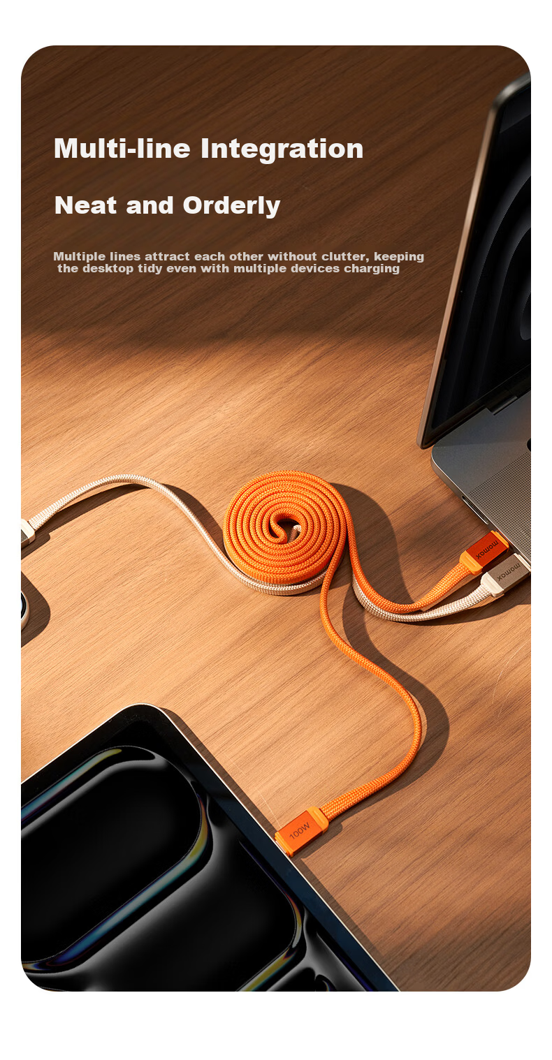 MOMAX Magnetic Type-C Charging Cable PD100W Fast Charge Car CTC Braided Magnetic Storage Compatible with Apple iPhone 17/16/iPad/Laptop/Tablet Xiaomi Black 7