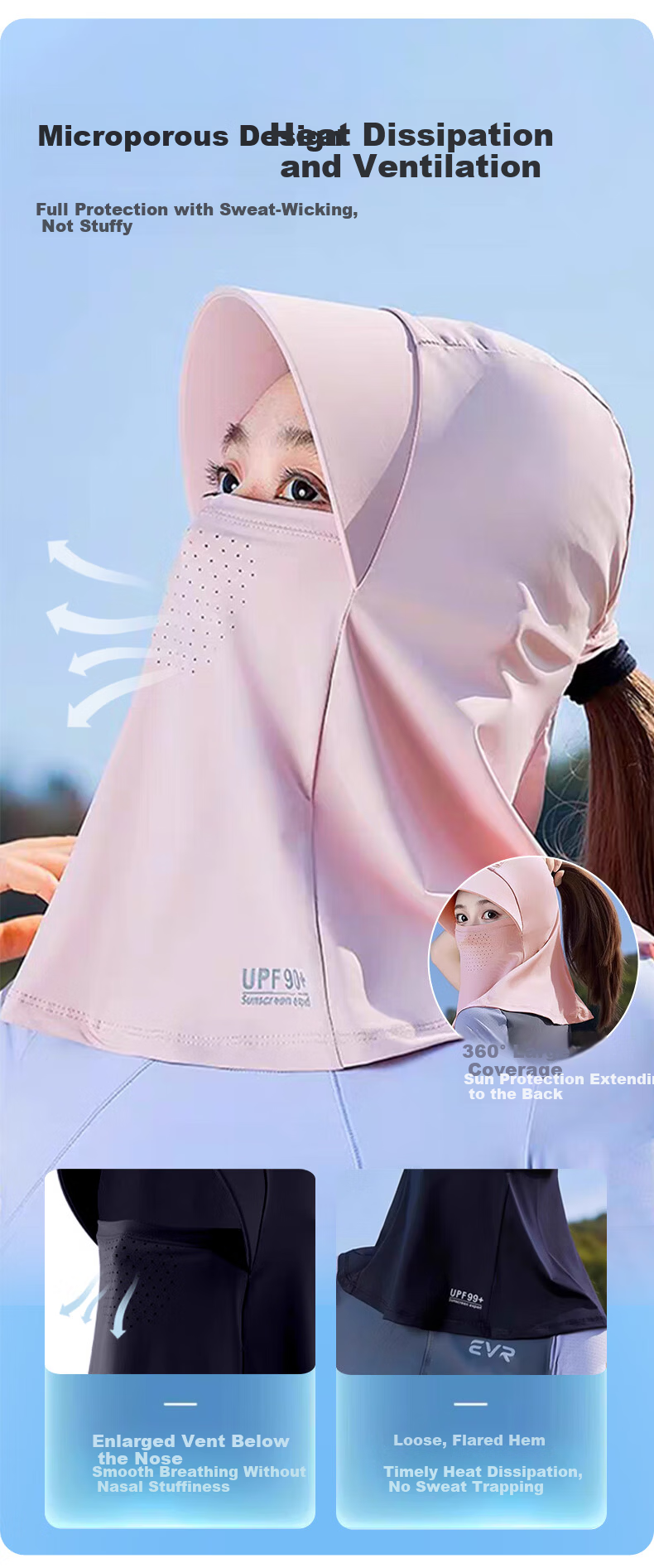 FitonTon Women's Summer Sunscreen Face Mask Neck and Face Protection Anti-UV Ice Silk Integrated Face Bikini Sun Protection Hat 11