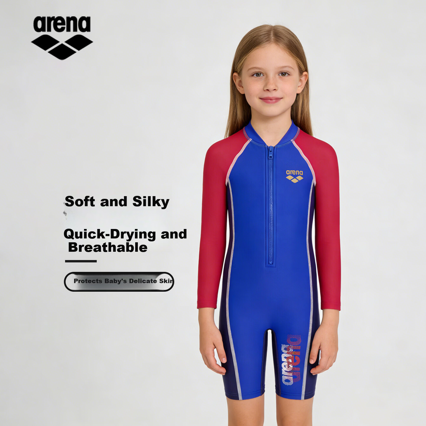 Arena Kids Long Sleeve One-Piece Rash Guard Swimwear Cute High Elastic Breathable Unisex