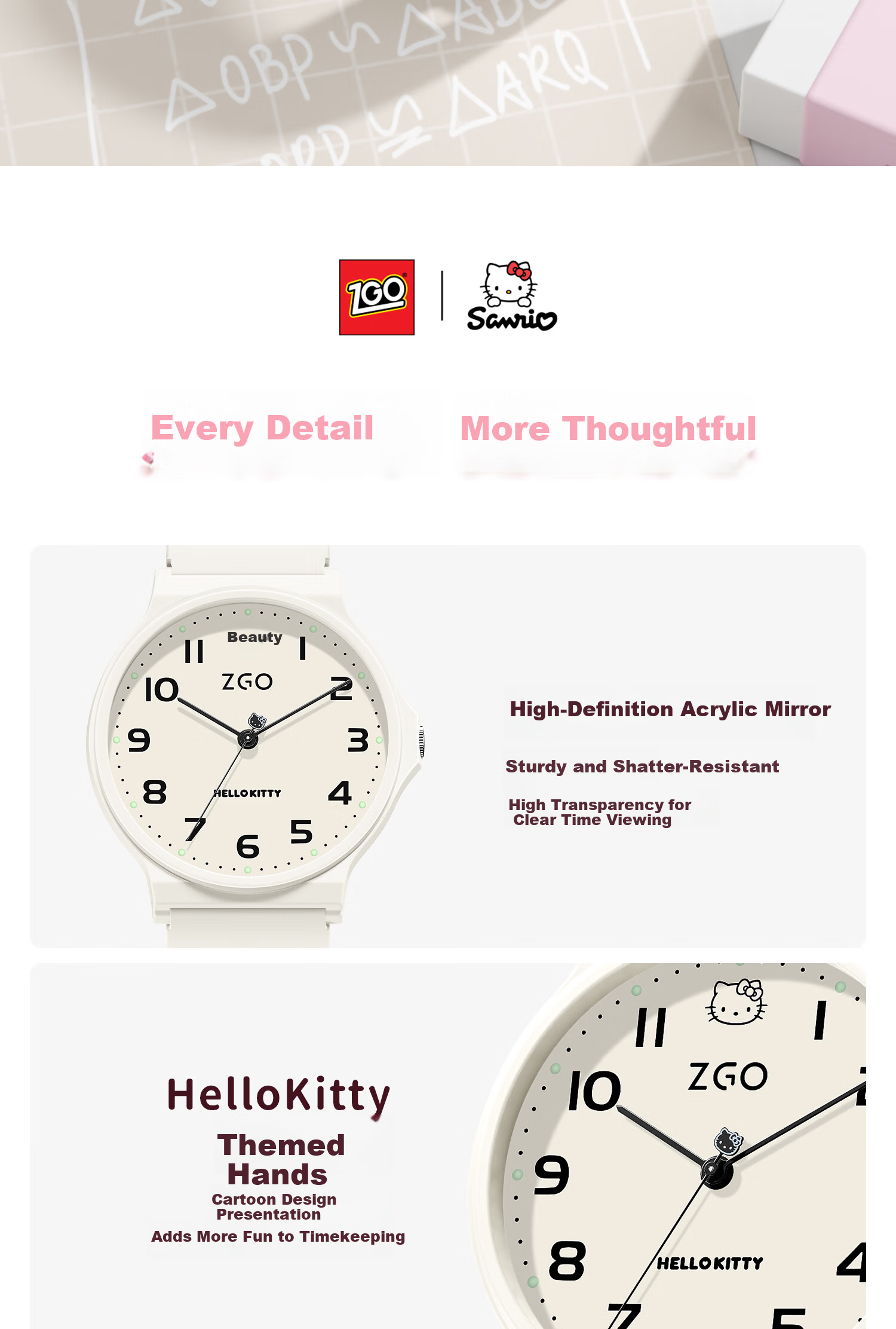 Hello Kitty Student Exam Watch for Girls Middle and High School Quiet Quartz Movement 15