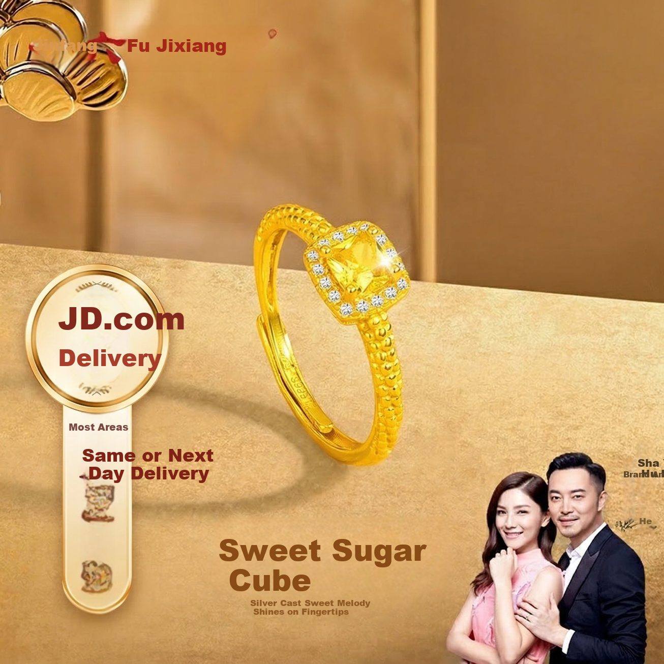 Jinliufu Auspicious 925 Silver Moissanite Small Square Sugar Ring Women's Sweet Open Birthday Gift for Girlfriend and Mom