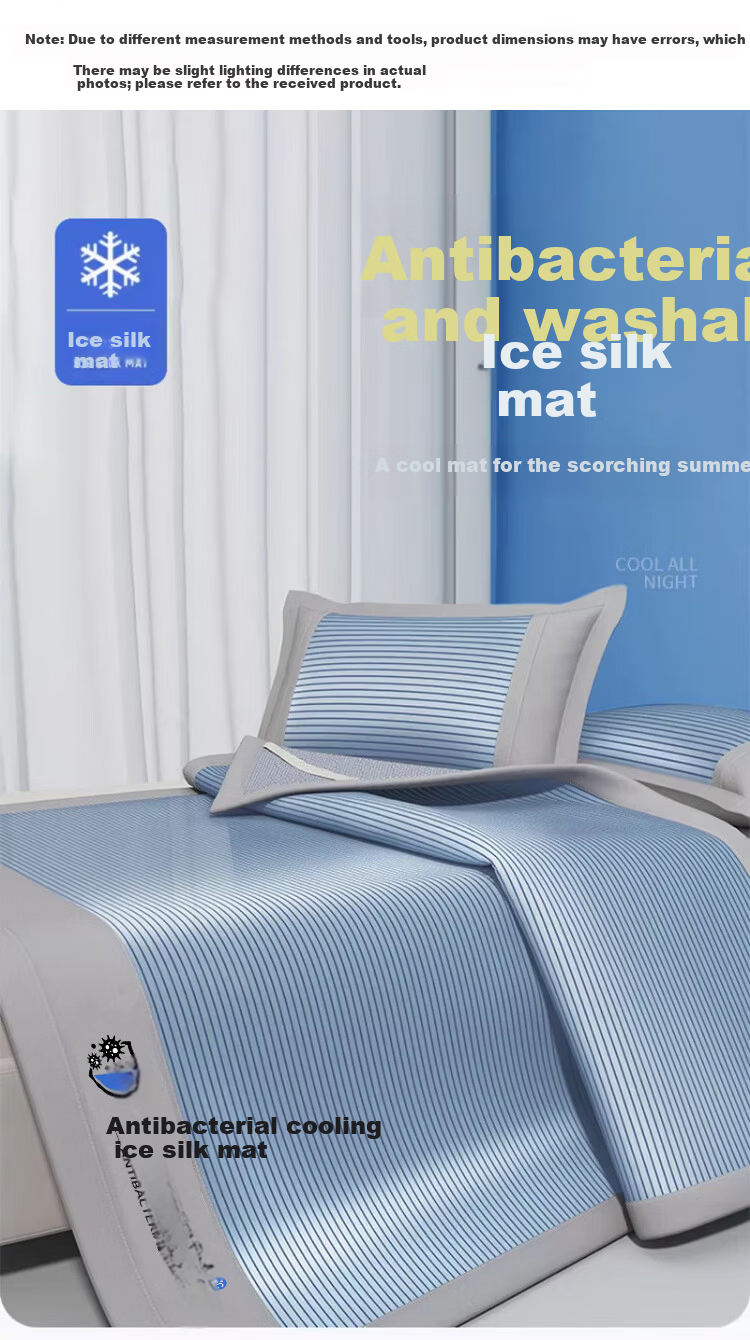 Nanjiren Class A Antibacterial Carbon Fiber Cooling Mat Summer Ice Silk Air-Conditioned Soft Mat Washable Cooling Bed Sheet for 1.8m Bed 1