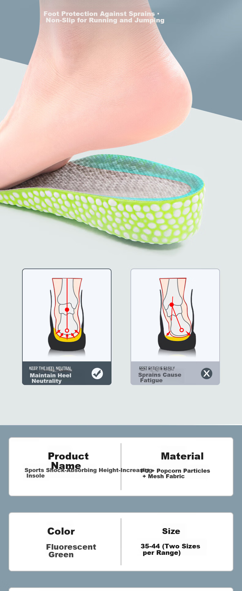 JVBV Boost Popcorn Cushion Height Increase Insoles for Men, Sports Shock Absorption, Comfortable Standing, -2.5cm, Model 4142 7