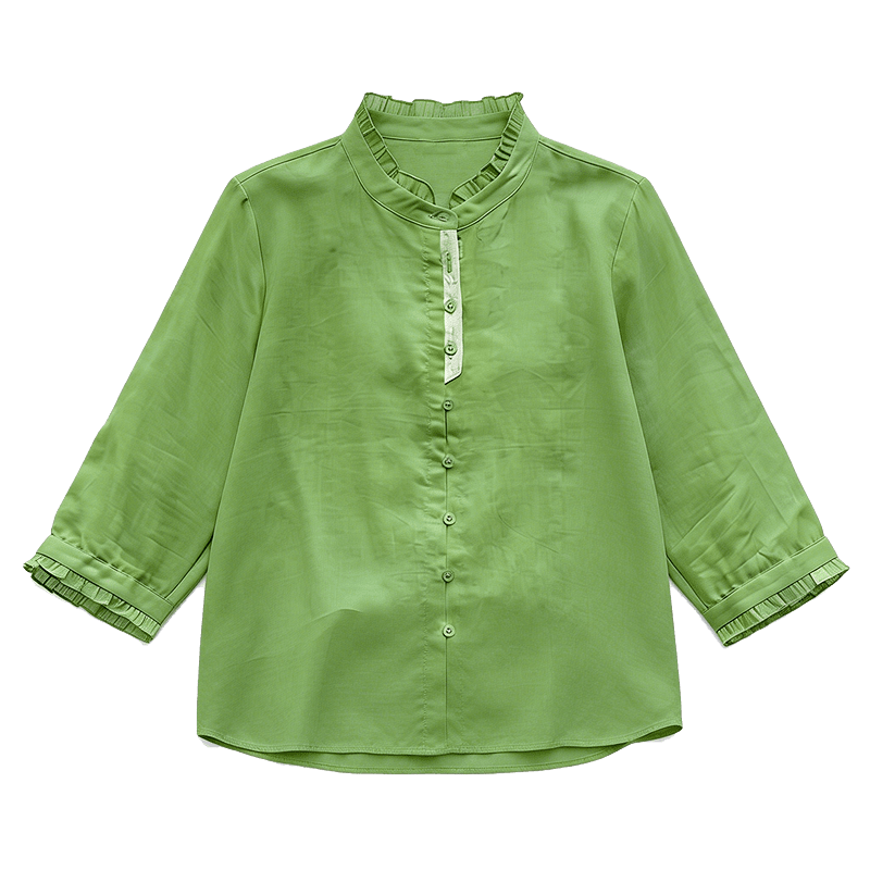 Demana [Ramie Fuchou] Summer Ruffled Collar Three-Quarter Sleeve Loose Slim Cardigan Shirt for Women Premium Quality