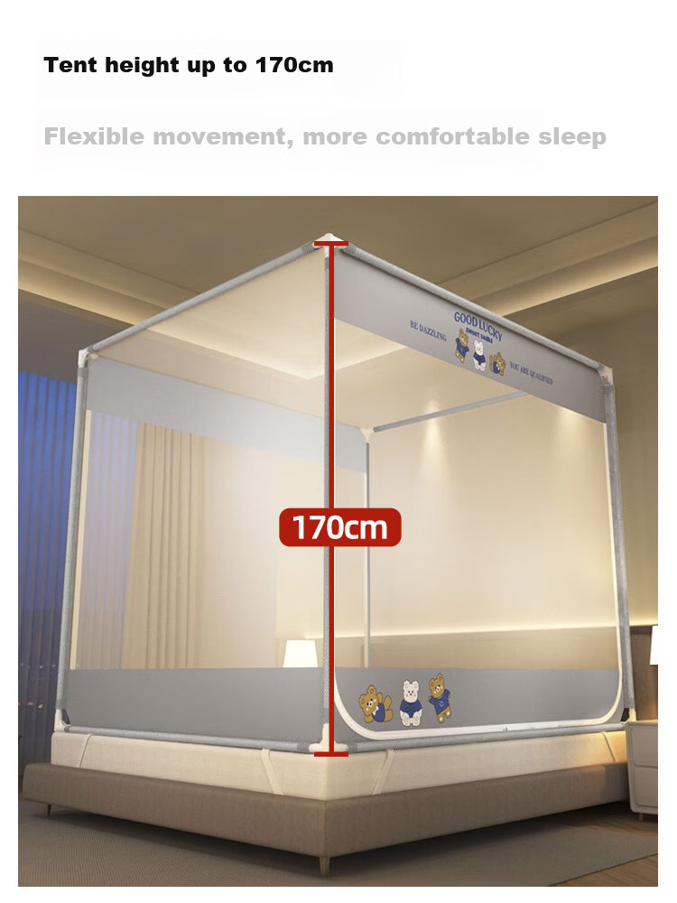9i9 Anti-Fall Mosquito Net Class A Summer Baby Bedroom Integrated Infant Curtain Drop-Resistant Double Bed - Double Door 1.8m Bed Gray 4