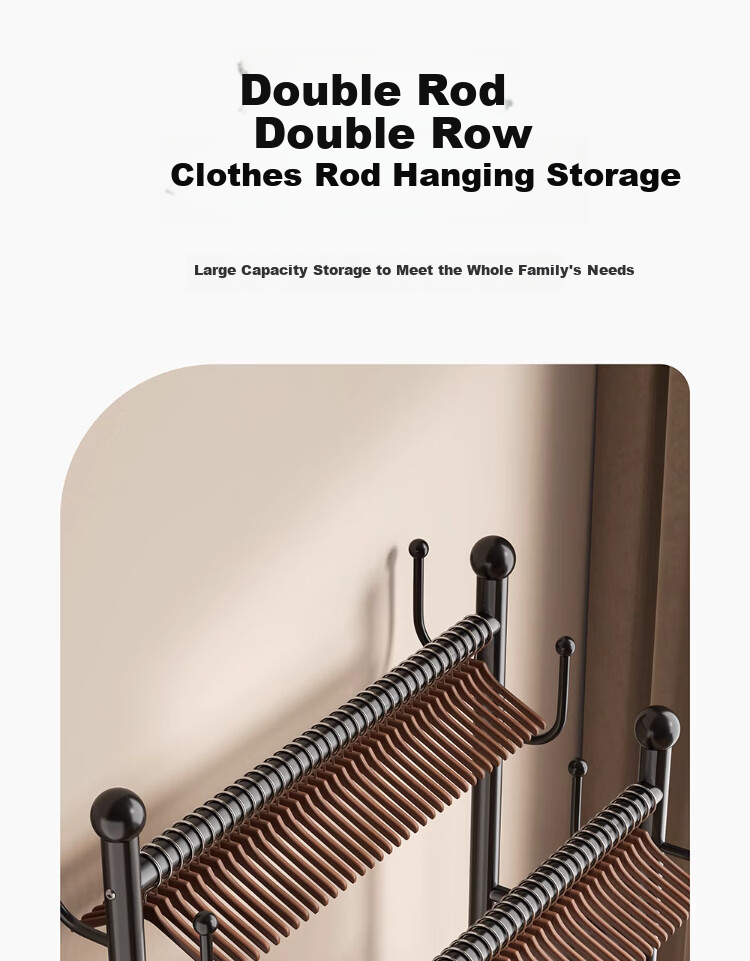 Yixuan Floor Clothes Rack Coat Hanger Bedroom Garment Rack Thickened Sturdy Drying Rack Storage Rack 6