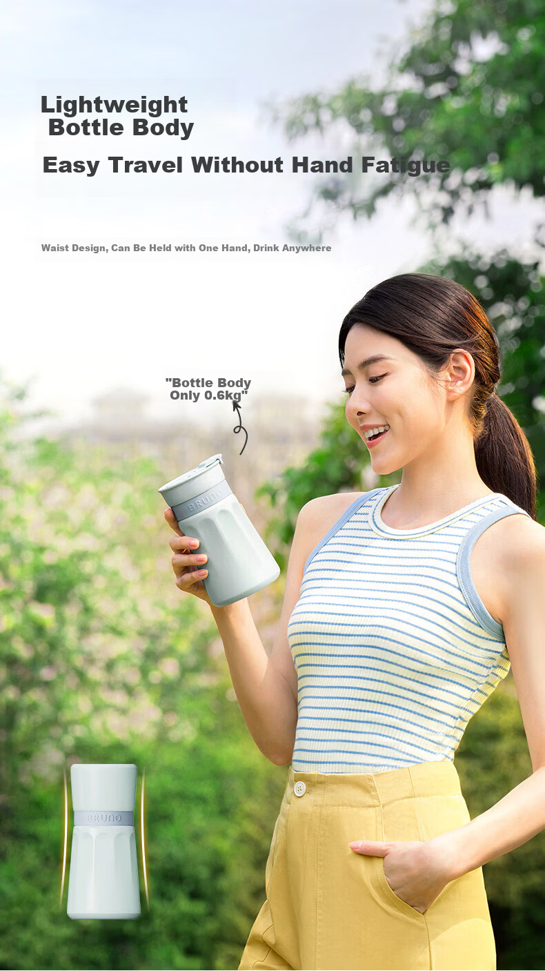 BRUNO Mini Juicer Wireless Portable Juice Cup Ice Crushing Travel Fruit and Vegetable Blender Gift for Girlfriend ZZJ04G01 Single Lid Mint Green 18