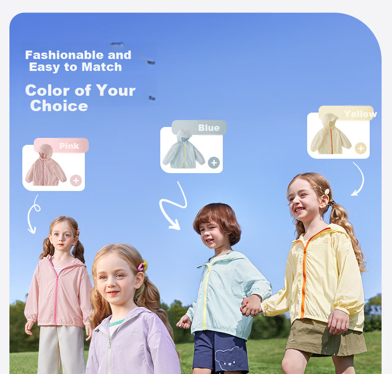 JELLYBABY Sun Protection Outdoor Windproof Pure Cotton Hooded Jacket 2026 New Summer Unisex Kids Sun Protection Coat Versatile for Middle Childhood 24
