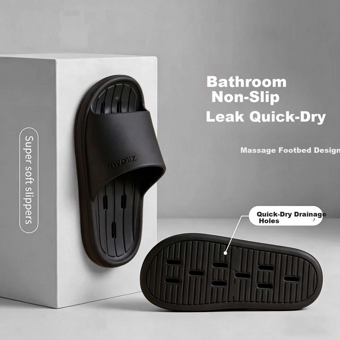 Beidouyang Summer Bathroom Cool Slippers Unisex Indoor EVA Odorless Quick-Dry Non-Slip Black Size 36-37