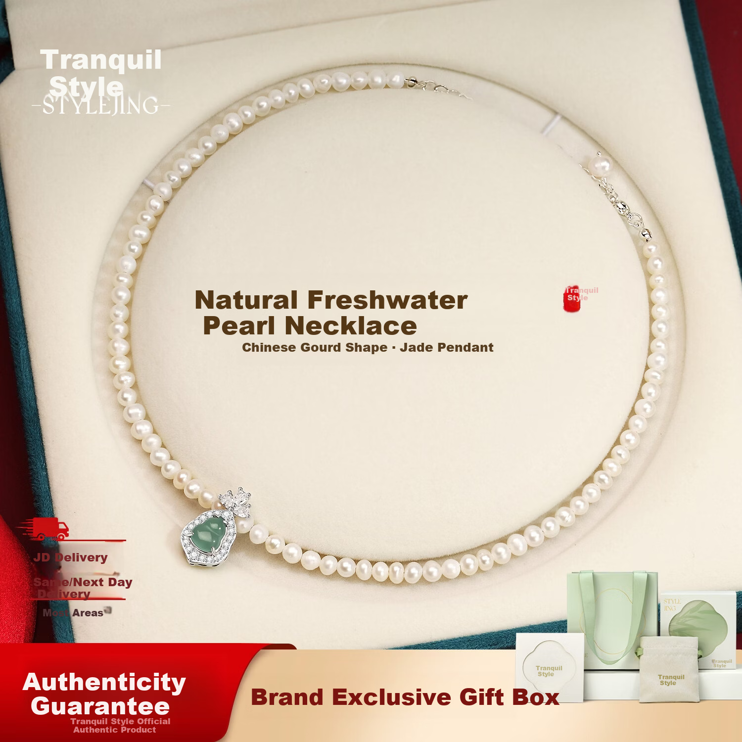 Elegant Freshwater Pearl Fortune Necklace with Jade Gourd Pendant Premium Jewelry Birthday Gift for Girlfriend Mom Elders