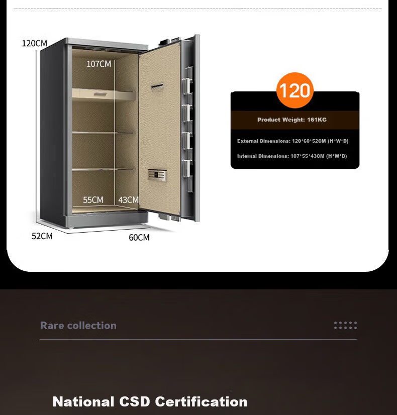 Tiger Brand Home and Office Small CSP Certified All-Steel Anti-Theft Safe Financial Confidential Cabinet 60cm Fingerprint Password Ivory White 9