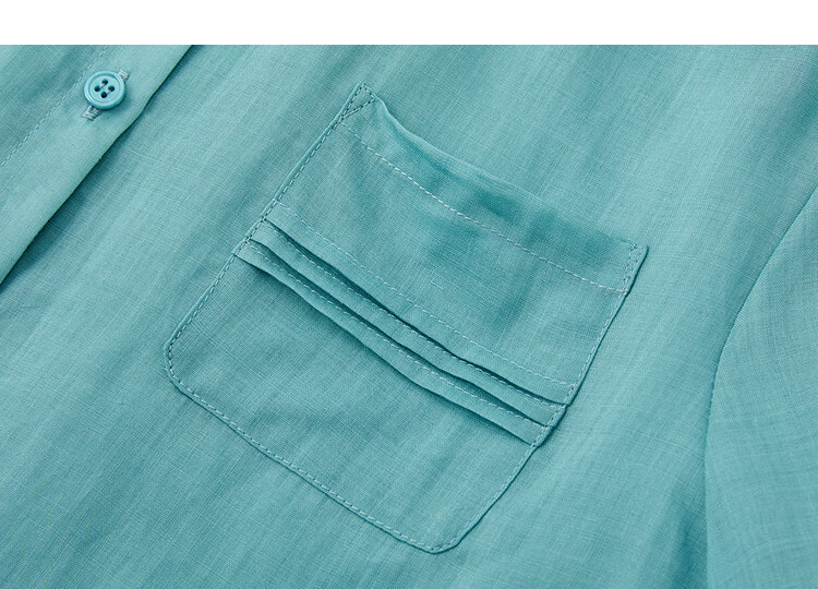 Demana [Ramie Lyocell Blend] Summer Elegant Small Turn-down Collar Pleated Patch Pocket Loose Slimming Shirt for Women High-end Feel 15