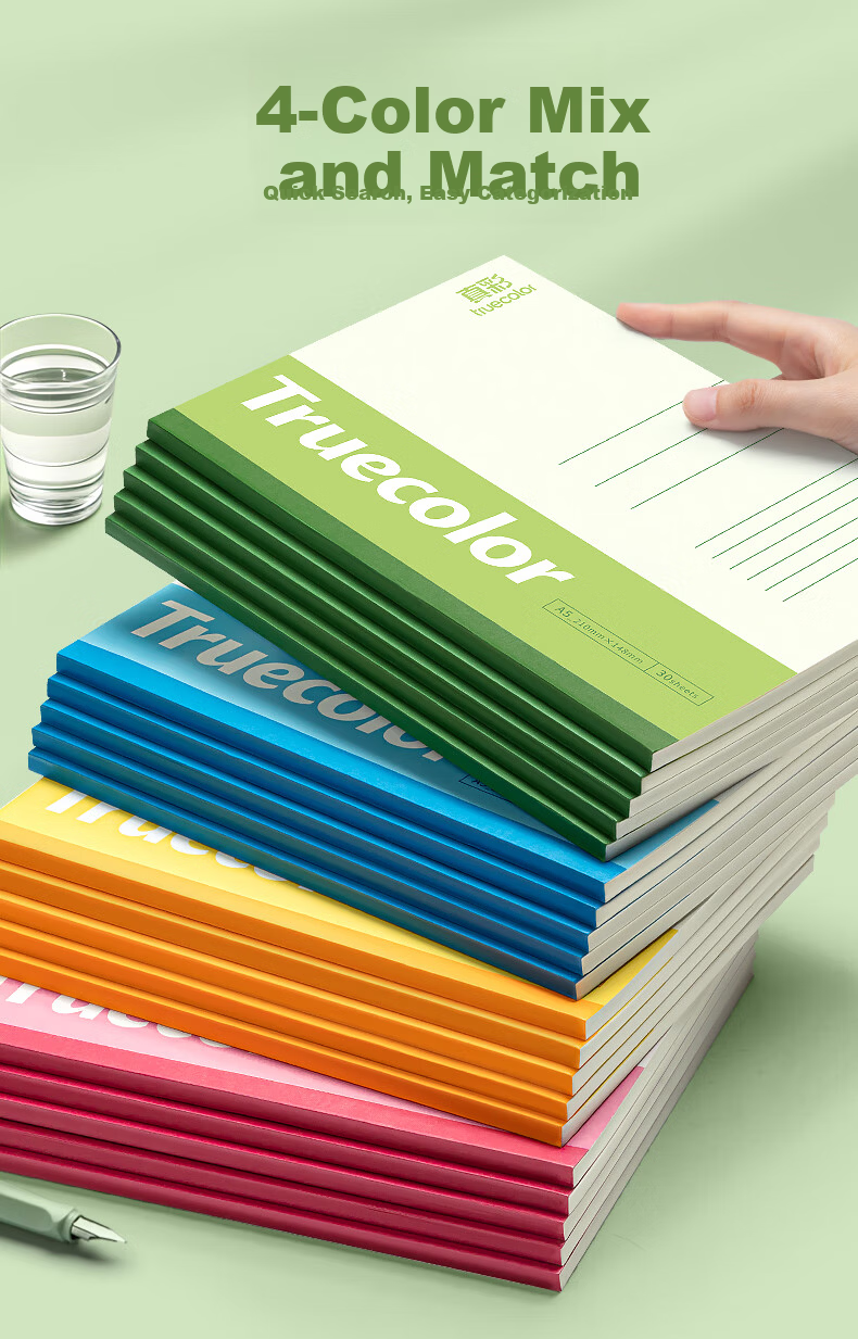 TRUECOLOR A5 50-Sheet Notebook for Students Office Supplies Softcover Journal Diary Exercise Workbook 4-Pack 2389C 2