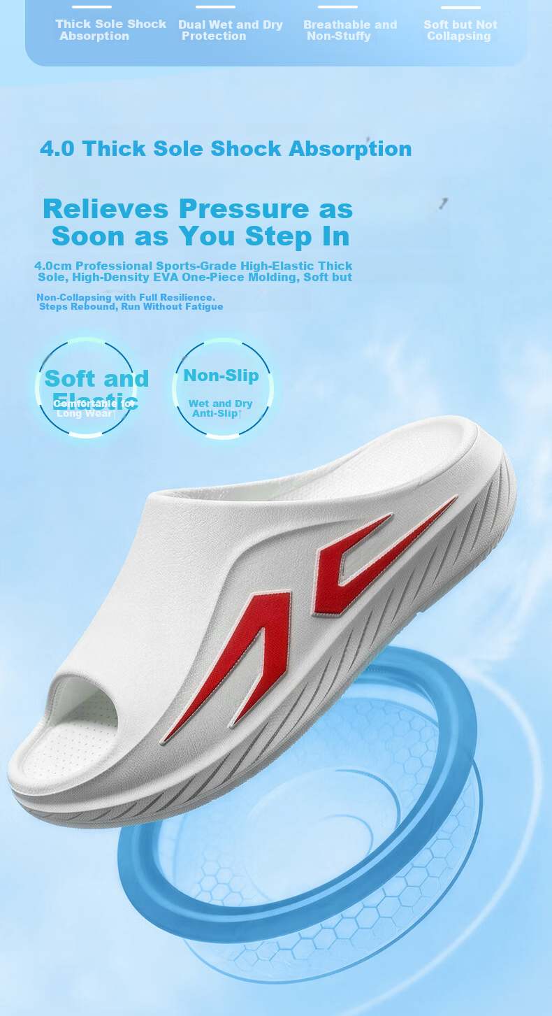 MEXICAN Thick Sole Slippers Men's Summer Outdoor Sports Shock Absorption Soft Elastic Arch Support Non-Slip Sandals Black Size 44-45 2