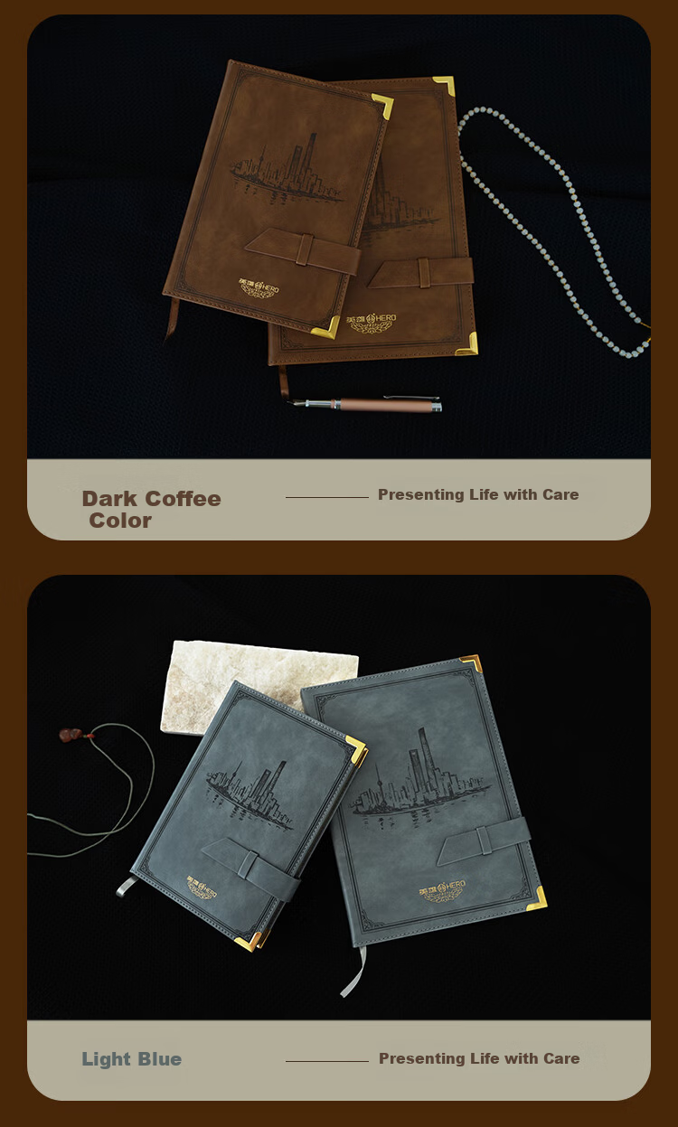 HERO A5 Business Notebook Thickened Hard Cover Soft Leather Simple High-End Gift Meeting Portable Office Stationery Lined Tearable Diary Journal Binder 5