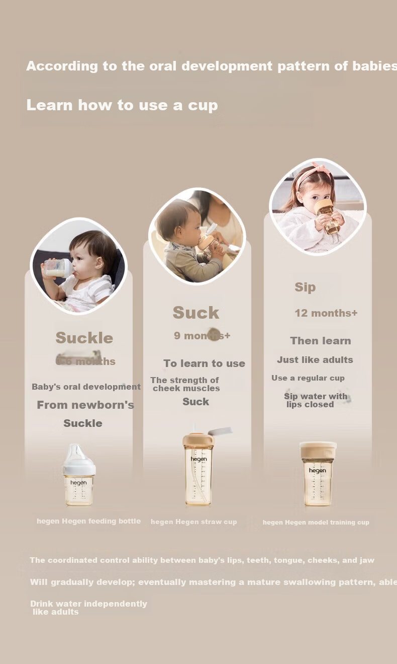 HEGEN Straw Cup Children's Training Cup Baby Direct Drinking Bottle Over 9 Months Baby Gift Set 3