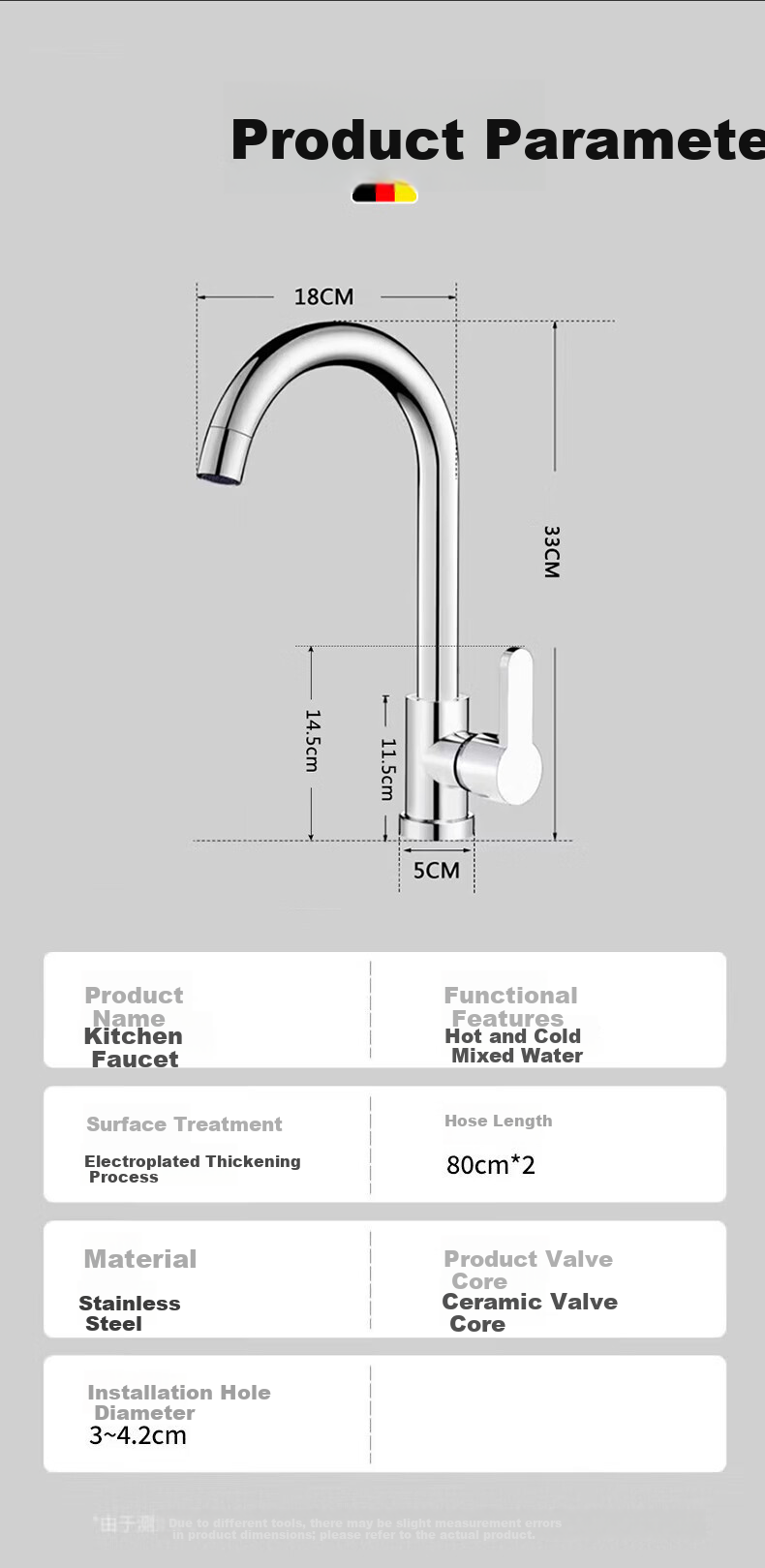 Denwalk [Germany] Kitchen Faucet Hot and Cold Two-in-One Stainless Steel Sink Faucet 11