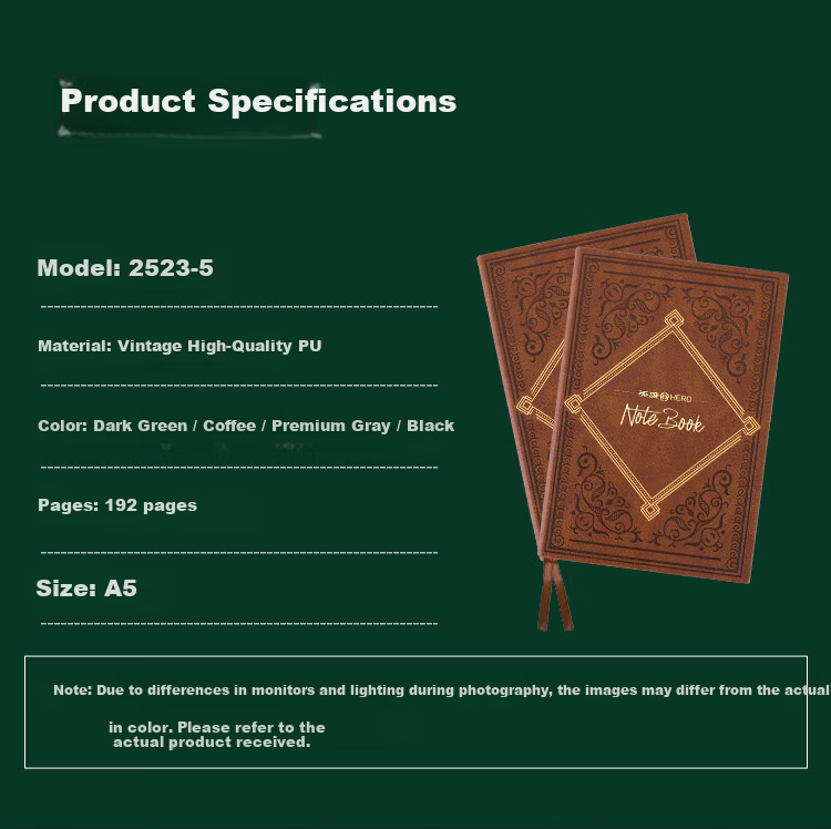 HERO A5 Business Notebook Thickened Hard Cover Soft Leather Simple High-End Gift Meeting Portable Office Stationery Lined Tearable Diary Journal Binder 1