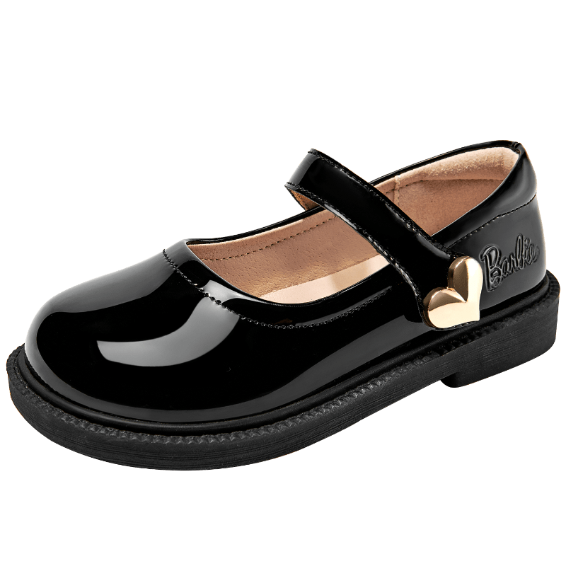 Barbie Girls' Spring And Autumn Single-Lined Leather Shoes, Student School Performance Black Leather Shoes, Patent DA6711, Black, Size 34