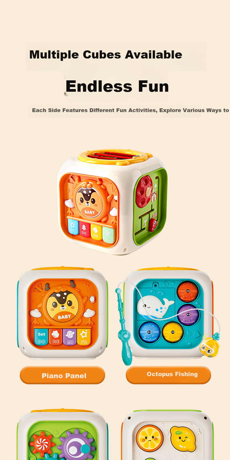 Besnay Baby Toy Hand Drum Six-Sided Educational Montessori Early Learning Gift for Children 8