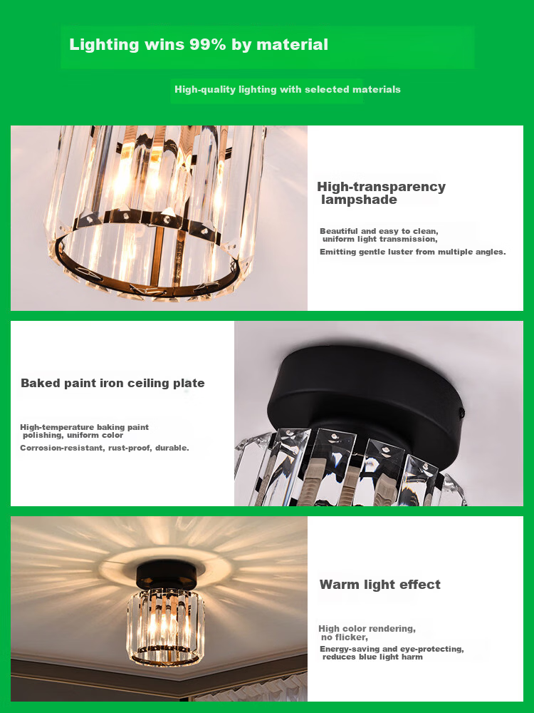 Dengling Luxury Crystal Corridor Light Simple Modern Hallway Light Entrance Round Small Light Nordic LED Ceiling Light Balcony Light 2