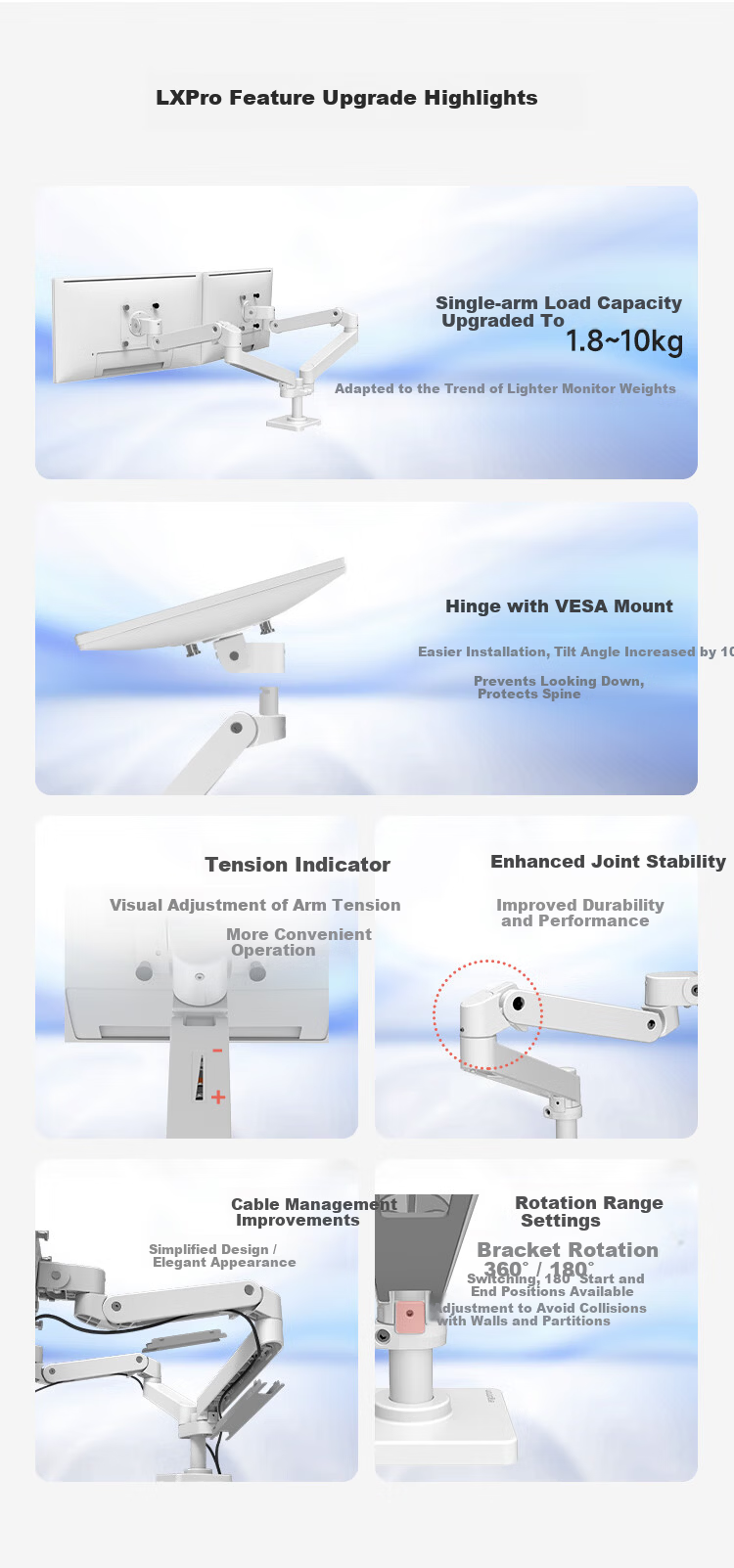 ERGOTRON LX PRO Dual Monitor Arm Stand Adjustable Mount 45-686-290 Bright White 4