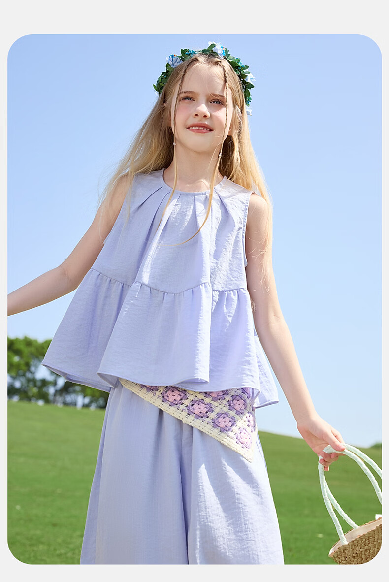 ASK JUNIOR Girls' Summer Set Youth Sleeveless Tank Top and Straight Wide-Leg Pants Two-Piece Green 170 14
