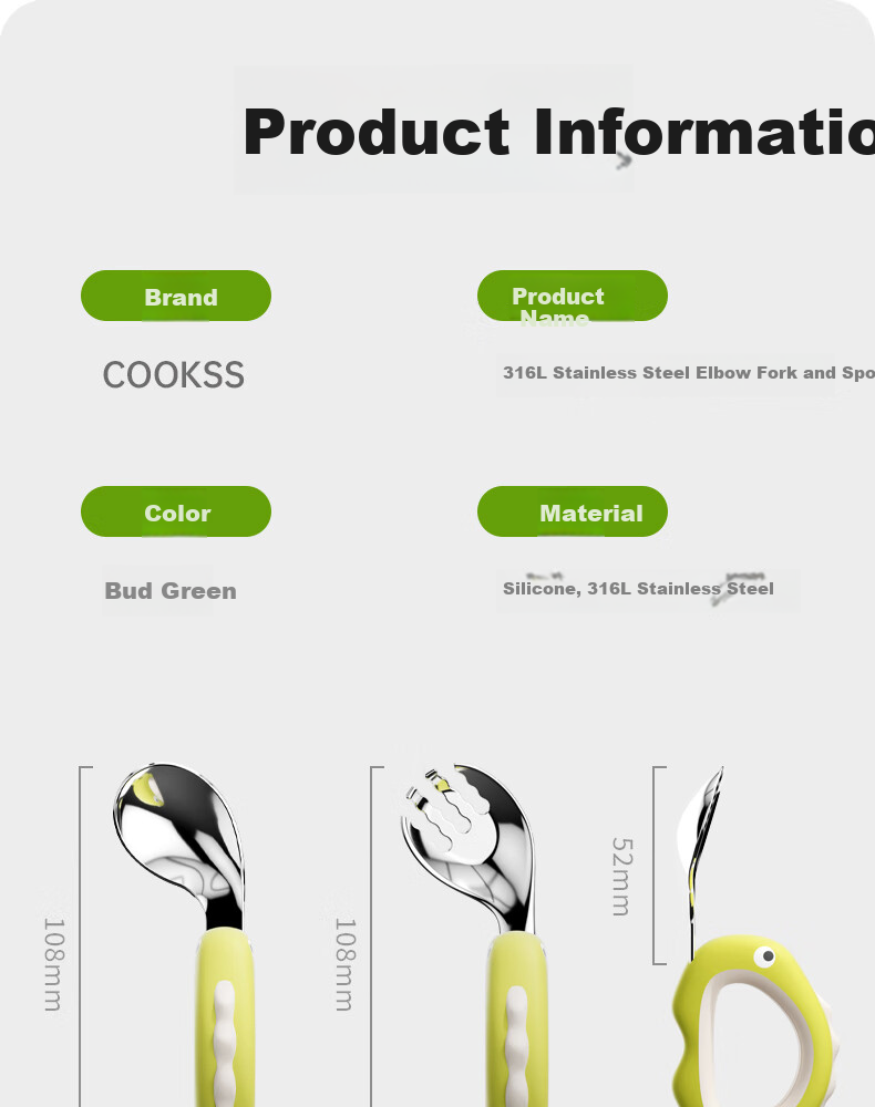 COOKSS Baby Spoon and Training Fork Set 316 Stainless Steel Children's Self-Feeding Utensils 12