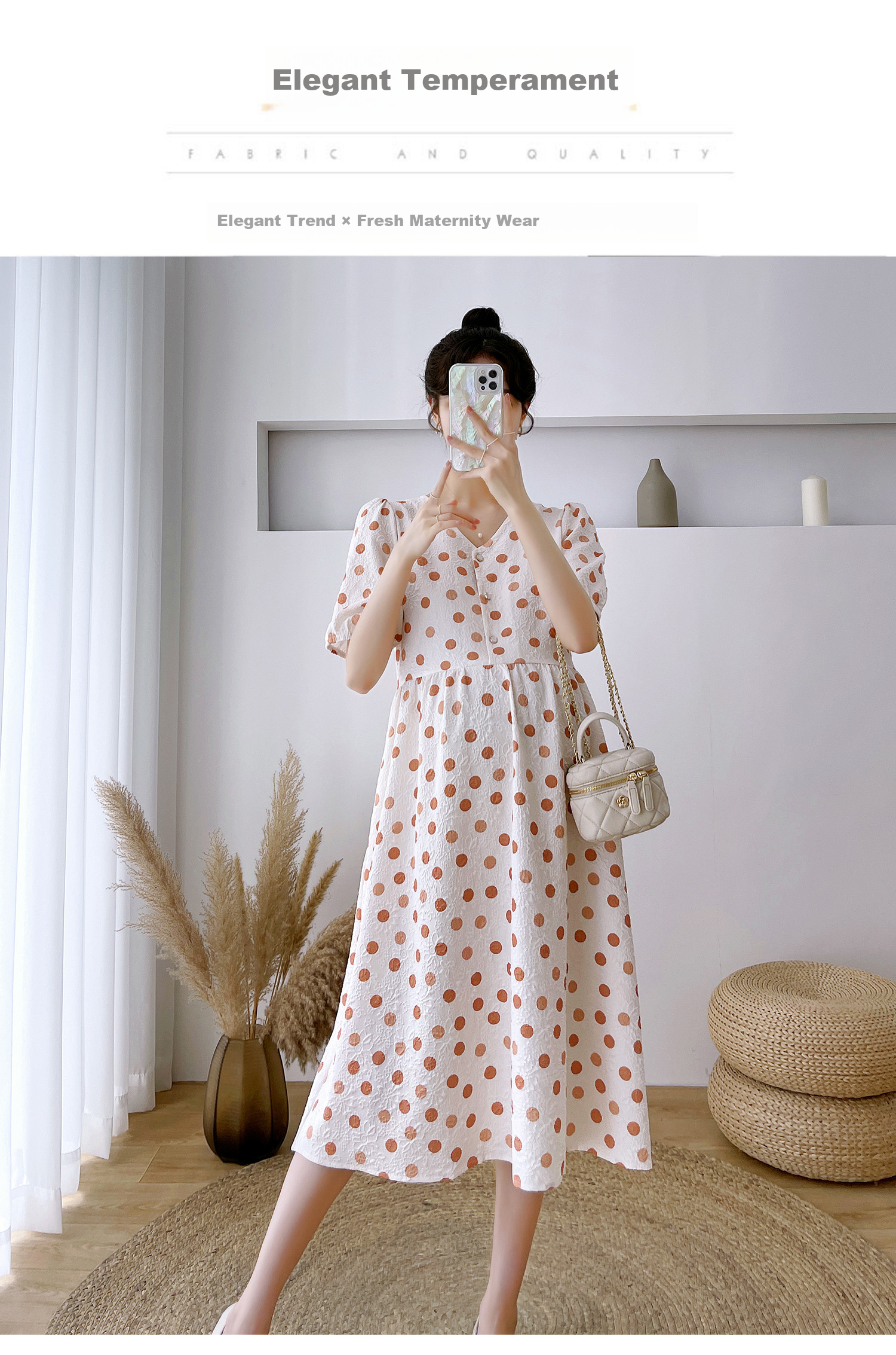 JOYNCLEON Maternity Summer Dress Lightweight Plus Size Loose Polka Dot Floral Long Dress Orange XL Jly157192 3