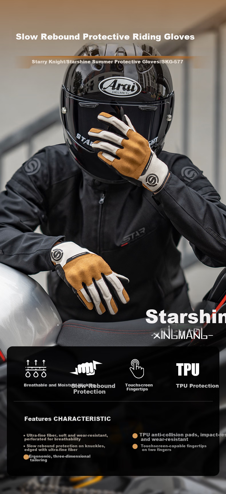 STAR FIELD KNIGHT Motorcycle Riding Gloves Unisex Spring Summer Breathable Retro Thin SKG577 Beige Size M 1
