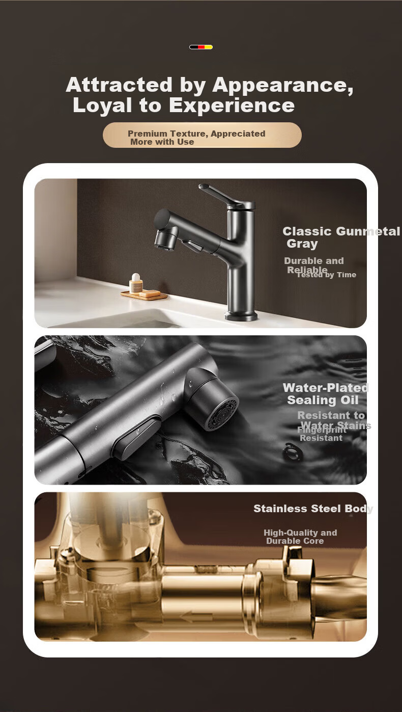 IVORPO German Basin Faucet Pull-Out Hot and Cold Bathroom Sink Tap 3