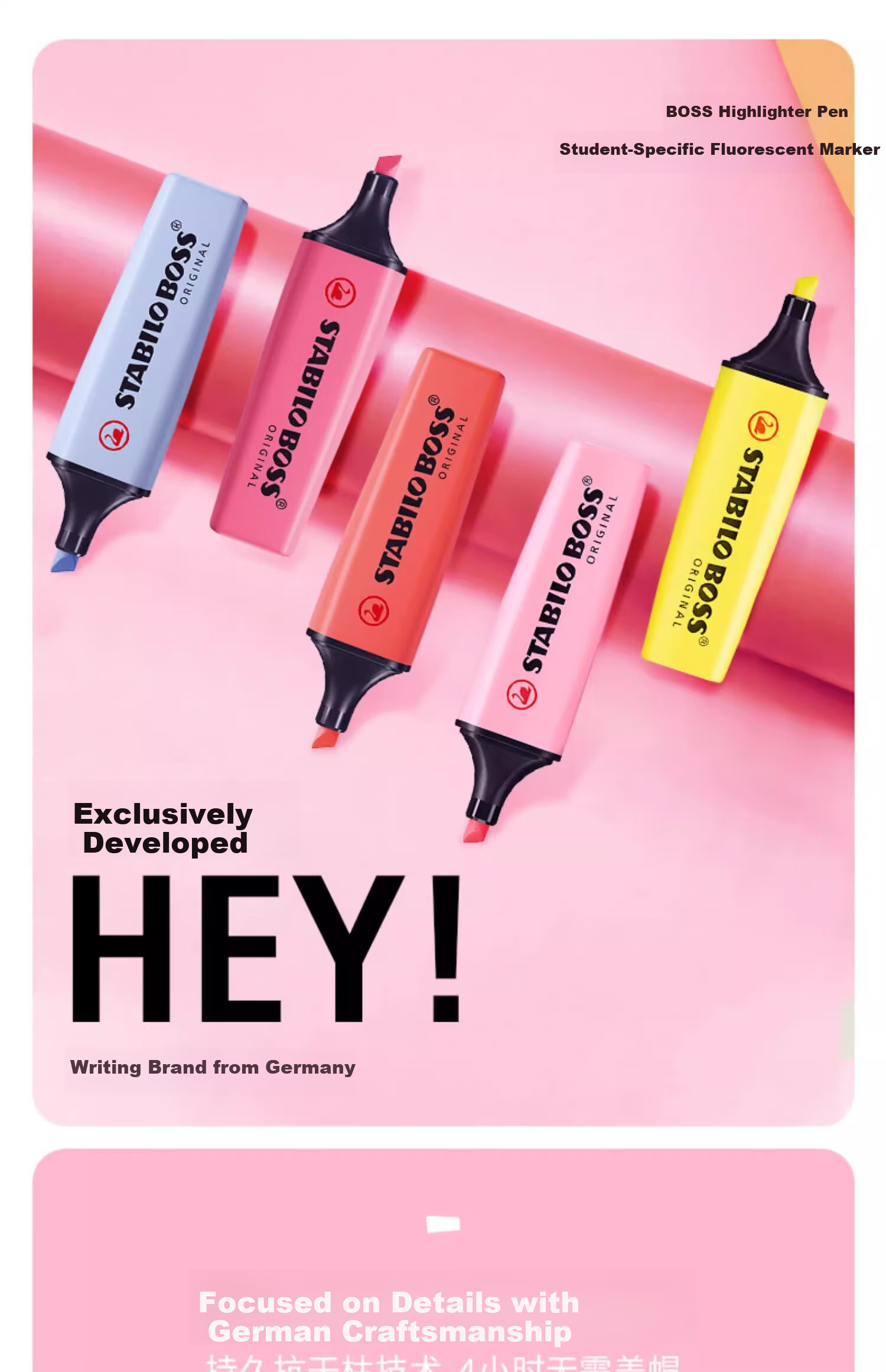 STABILO Boss Highlighter Imported Large Capacity Fluorescent Marker Pen Highlighting Pen for Students 70/58 (Rose Red) 1