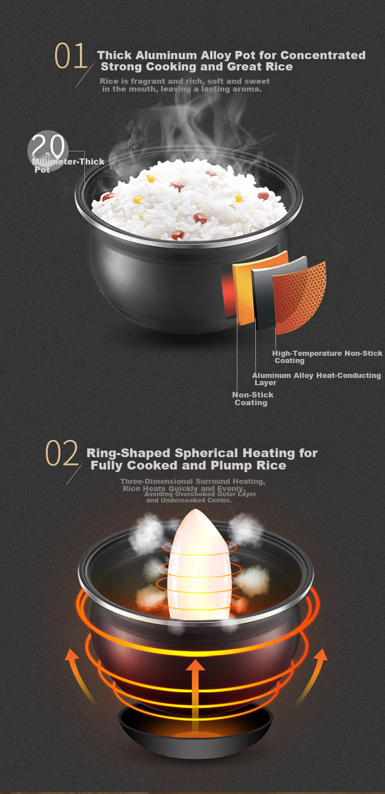 Bear Rice Cooker for 2-3 People, Healthy Non-Stick Iron Pot with Zero Fluorine, IH Three-Dimensional Heating, Smart Reservation, Multifunctional Rice Cooker 3L DFB-Q30V3 5