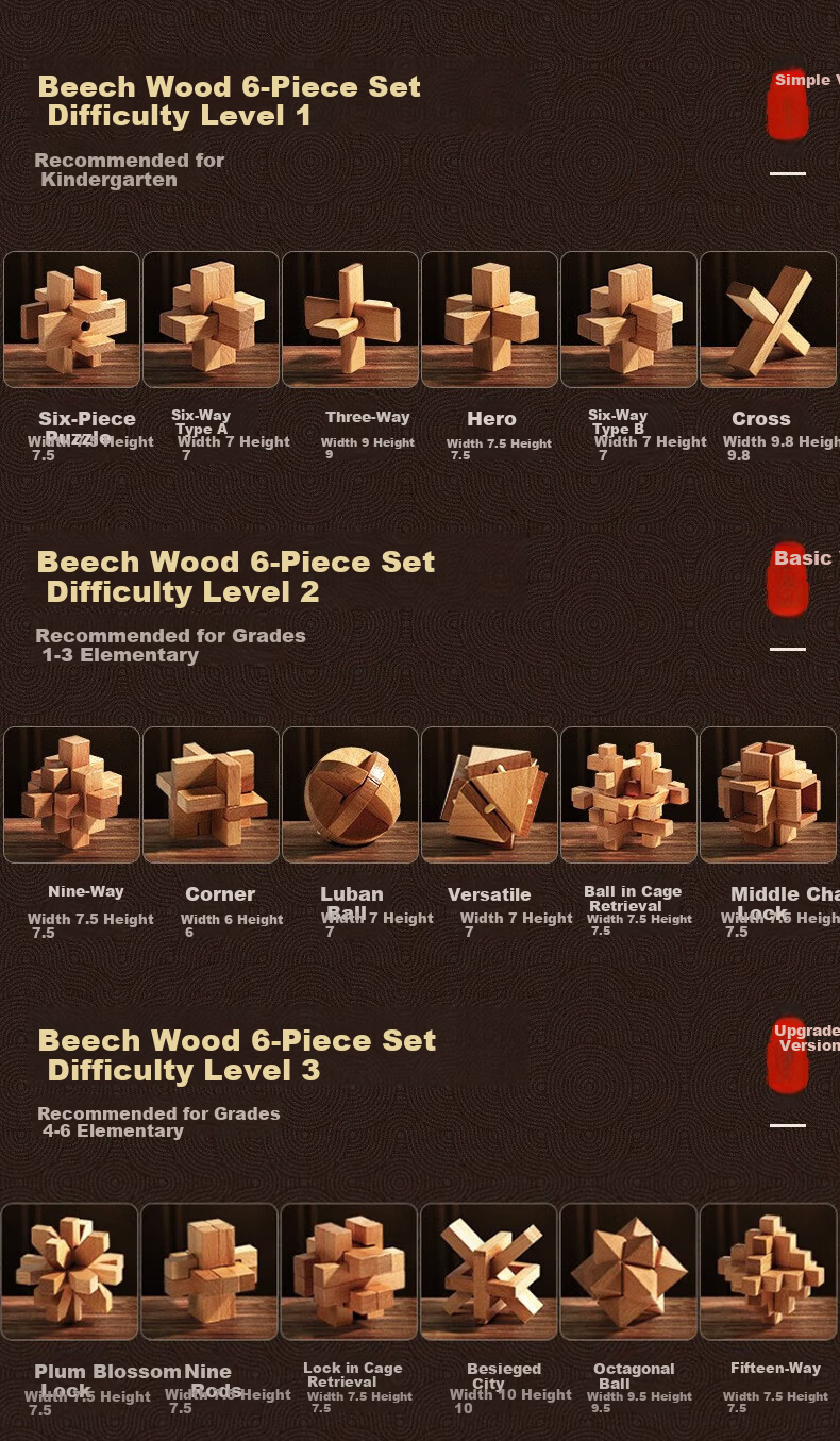 Five-Tail One-Corner Luban Lock Complete Set Educational Puzzle Toy Kongming Lock High Difficulty Unlocking for Children Boys Girls Ages 8-12 Birthday Gift 10