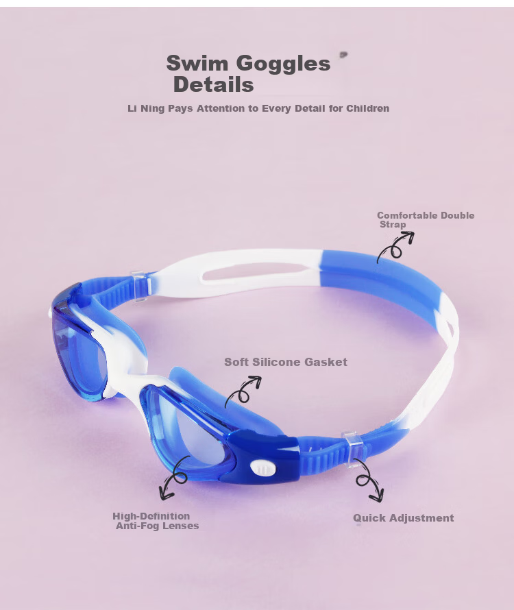 LI-NING Kids Swimming Goggles Boys Girls HD Anti-Fog Waterproof Professional Diving Swim Glasses LSJP309-1 6