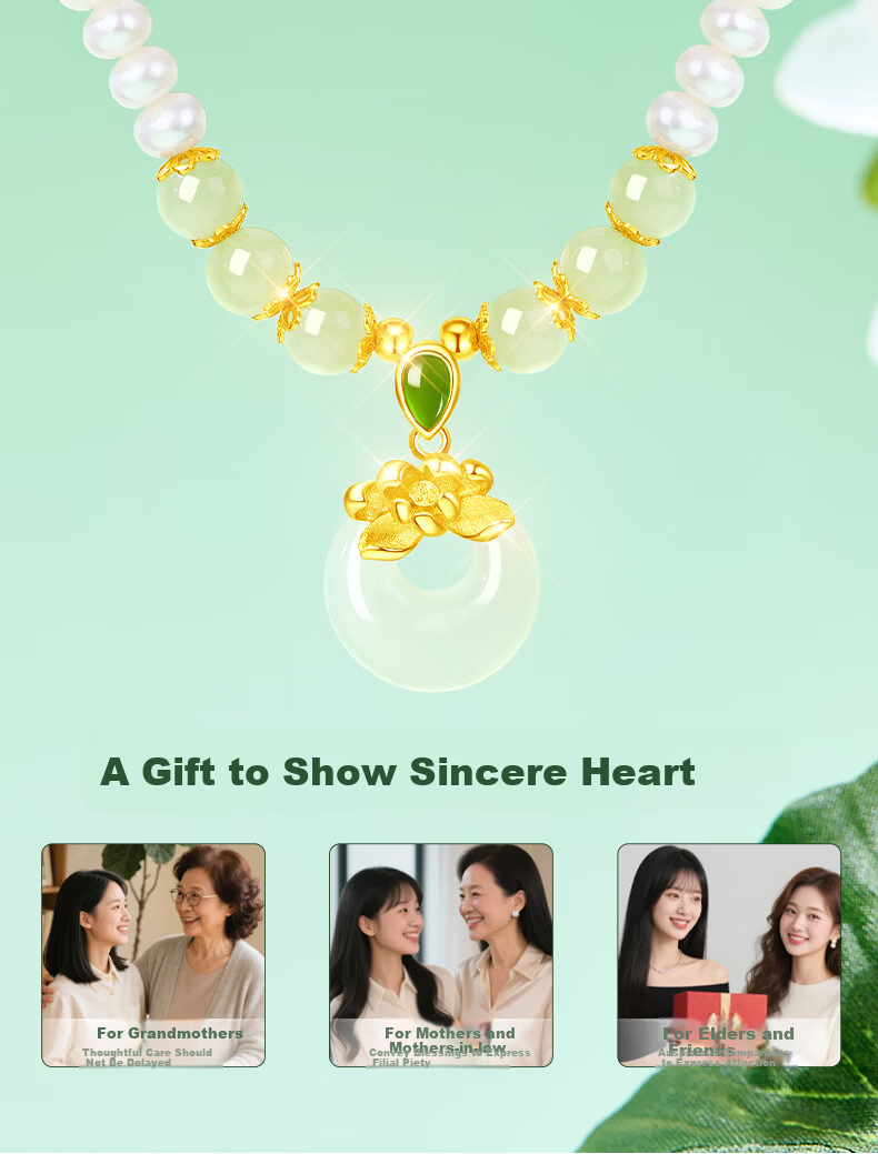 Lao Feng Xiang Pearl Necklace for Women Silver Pendant Chalcedony High-End Jewelry Anniversary Birthday Gift for Mom and Wife 6